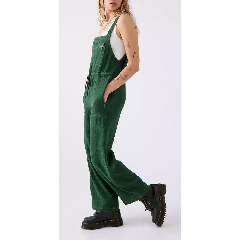Urban Outfitters Tina Textured Gauze Jumpsuit Green Wide Leg One Piece Medium - Picture 14 of 16